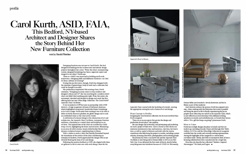 DESIGN Magazine [ASID NY] features Carol Kurth’s Squarish Chair